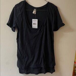 NWT Free People Black Short Sleeve Layered Tee